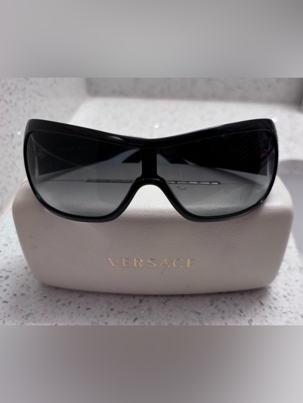 Versace Women's Black Shield Sunglasses Vintage Y2K